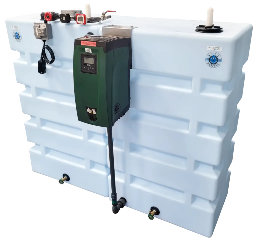 Well Watcher 210 Wide Vertical Two Tank System with an External DAB EsyBox Pump to provide reliable water supply and consistent pressure from a low-yielding well