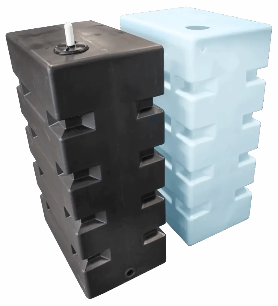Black UV Resistant Tank and Standard Transparent Light Blue Water Storage Tank - Fits Through Any Standard Door