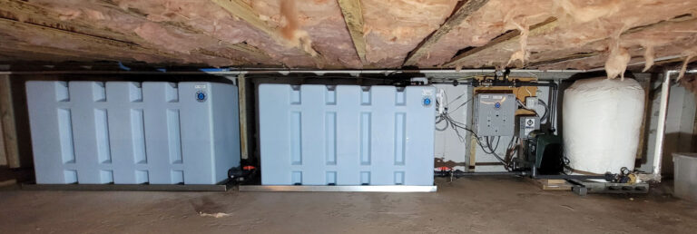 Low Horizontal Well Manager 2 tank system in a crawl space