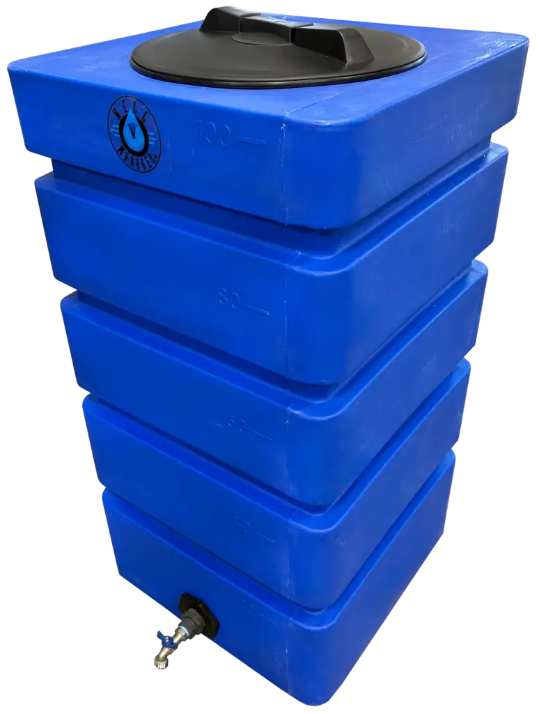 Dark Blue 100 gallon Doorway water storage tank
